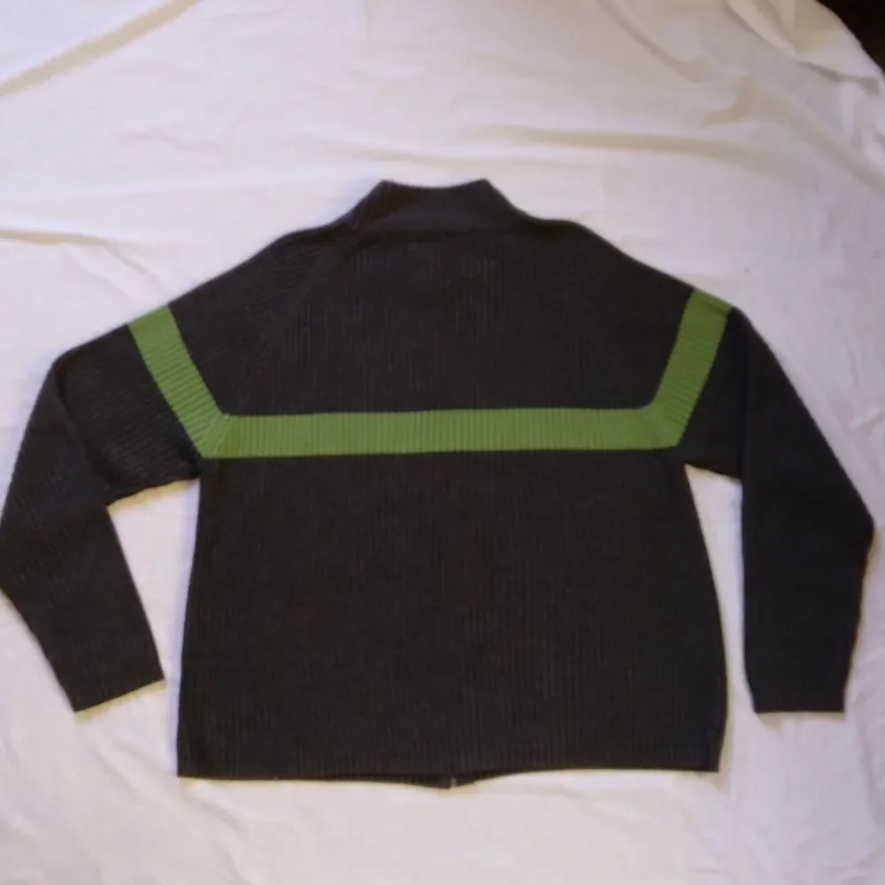 Arizona Jean Company Sweater Full Zip Gray Green Stripe Preppy Y2K Men's XL